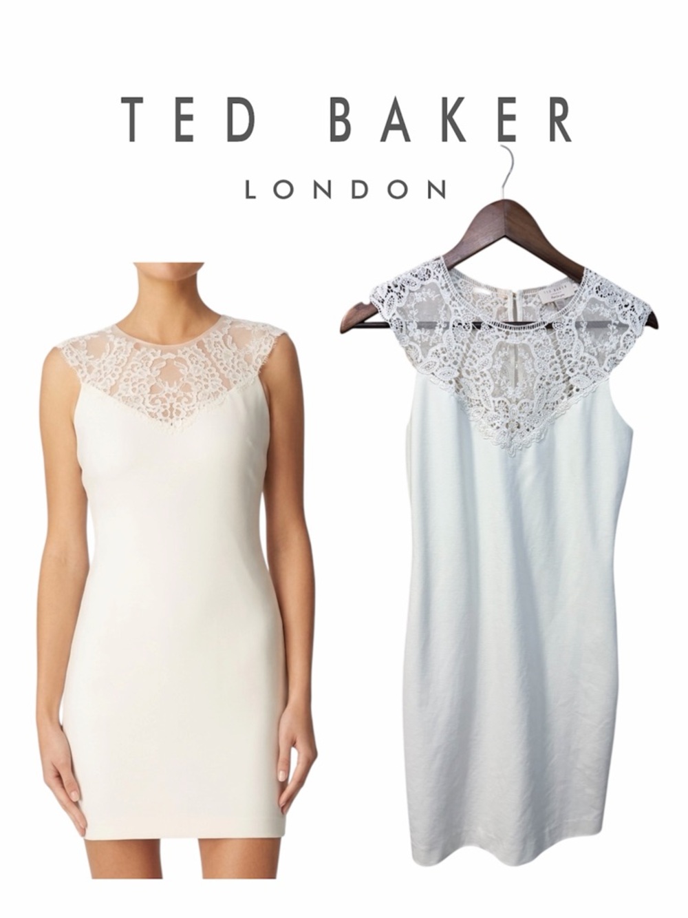 Ted Baker Ivory White Lace Yoke Sheath Dress size 1 XS